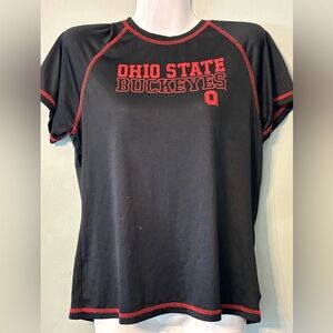Women's Ohio State sport shirt. Black and red. Size unknown. Measurements below.